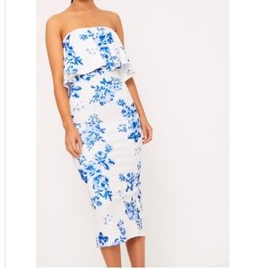 White print bandeau midi dress